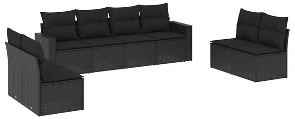 8 részes fekete polyrattan kerti ülőgarnitúra párnákkal