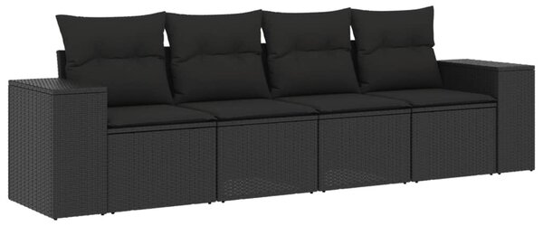 4 részes fekete polyrattan kerti ülőgarnitúra párnákkal