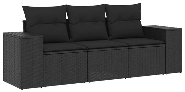 3 részes fekete polyrattan kerti ülőgarnitúra párnával