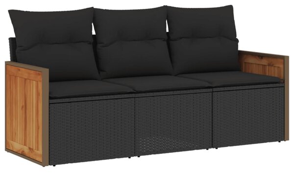 3 részes fekete polyrattan kerti ülőgarnitúra párnával