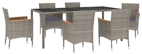 7 részes szürke polyrattan kerti étkezőgarnitúra párnával