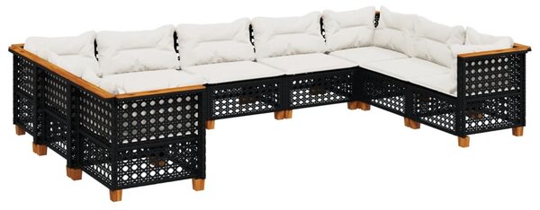 9 részes fekete polyrattan kerti ülőgarnitúra párnákkal