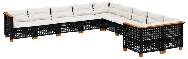 10 részes fekete polyrattan kerti ülőgarnitúra párnákkal