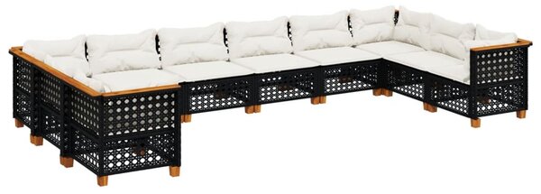 10 részes fekete polyrattan kerti ülőgarnitúra párnákkal