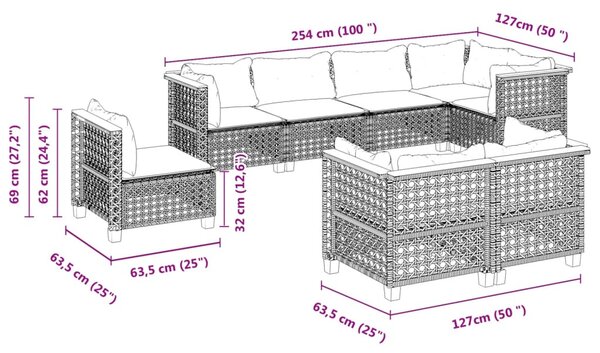 8 részes szürke polyrattan kerti ülőgarnitúra párnákkal