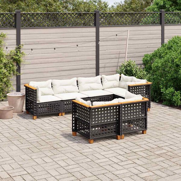 7 részes fekete polyrattan kerti ülőgarnitúra párnával