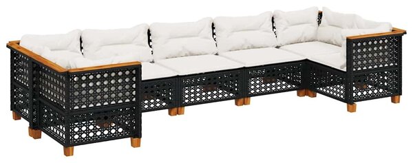 7 részes fekete polyrattan kerti ülőgarnitúra párnával