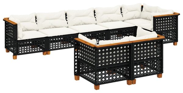 8 részes fekete polyrattan kerti ülőgarnitúra párnákkal