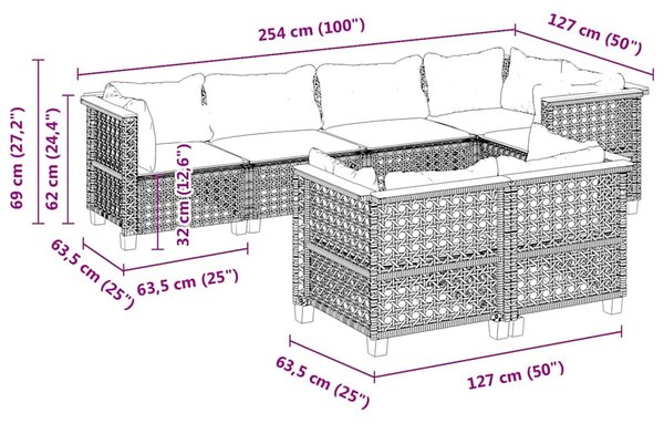 7 részes fekete polyrattan kerti ülőgarnitúra párnával