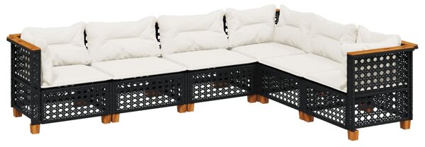6 részes fekete polyrattan kerti ülőgarnitúra párnákkal