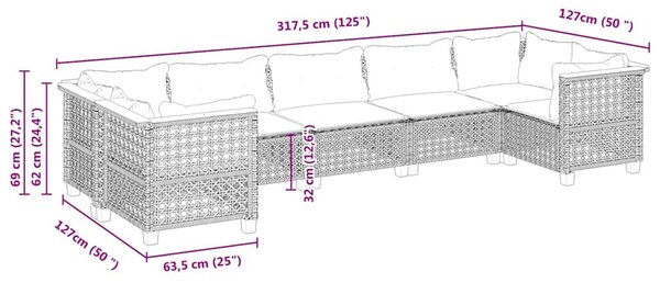 7 részes fekete polyrattan kerti ülőgarnitúra párnával