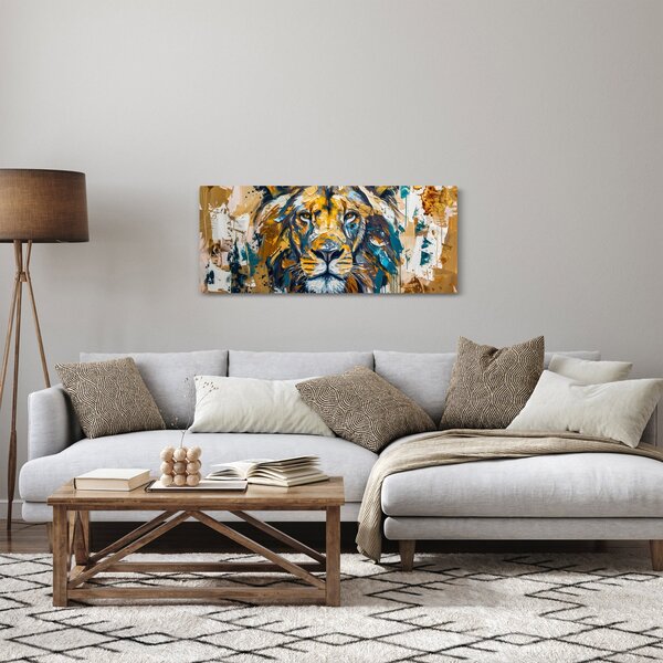 Kép - Absztrakt olajfestmény oroszlánnal (120x50 cm)