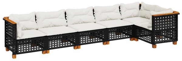 6 részes fekete polyrattan kerti ülőgarnitúra párnákkal