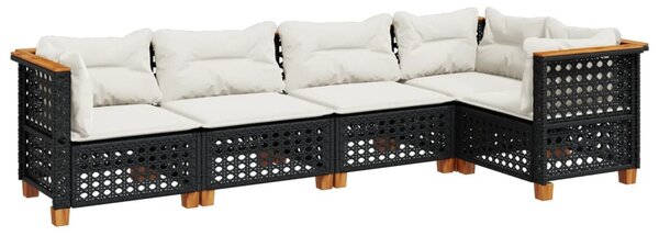 5 részes fekete polyrattan kerti kanapészett párnákkal