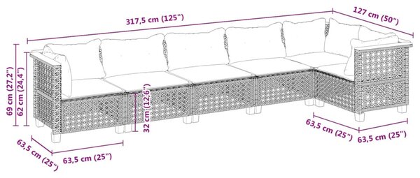 6 részes szürke polyrattan kerti ülőgarnitúra párnákkal
