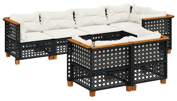 7 részes fekete polyrattan kerti ülőgarnitúra párnával