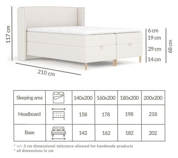 Krémszínű ágyneműtartós boxspring ágy 160x200 cm Monpelli – Maison de Rêve