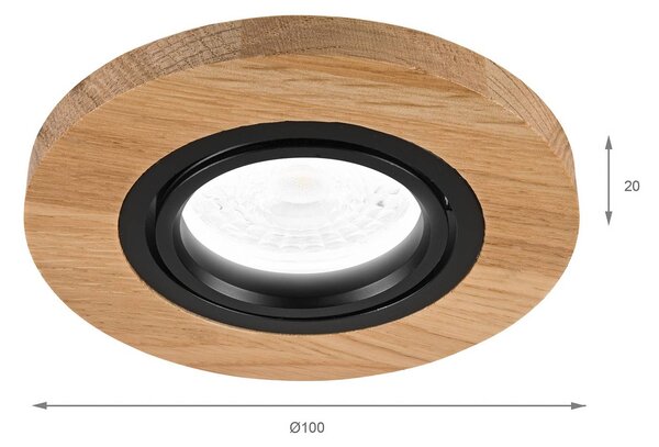 Lamkur Beépíthető mennyezeti lámpa Tobby, Ø 10 cm, 3 db-os szett, tölgyfa GU10, dimmelhető, Világos fa, Nappali / Étkező, Fa, Skandináv