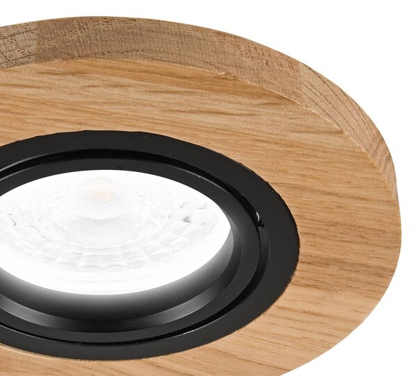 Lamkur Beépíthető mennyezeti lámpa Tobby, Ø 10 cm, 3 db-os szett, tölgyfa GU10, dimmelhető, Világos fa, Nappali / Étkező, Fa, Skandináv