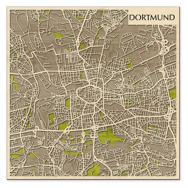 Dortmund 3D fa várostérkép fali dekoráció – Natura Products