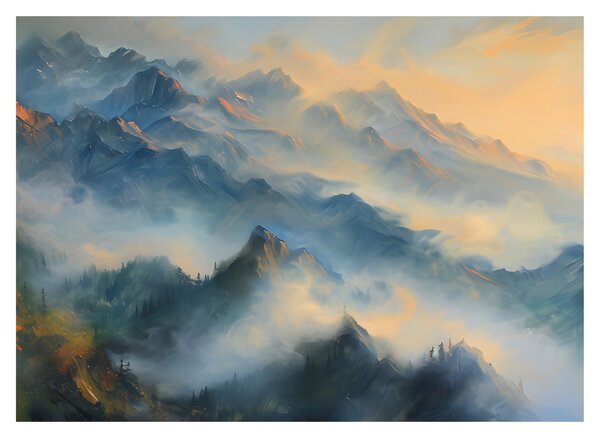 Kép - Festett hegyi táj (70x50 cm)