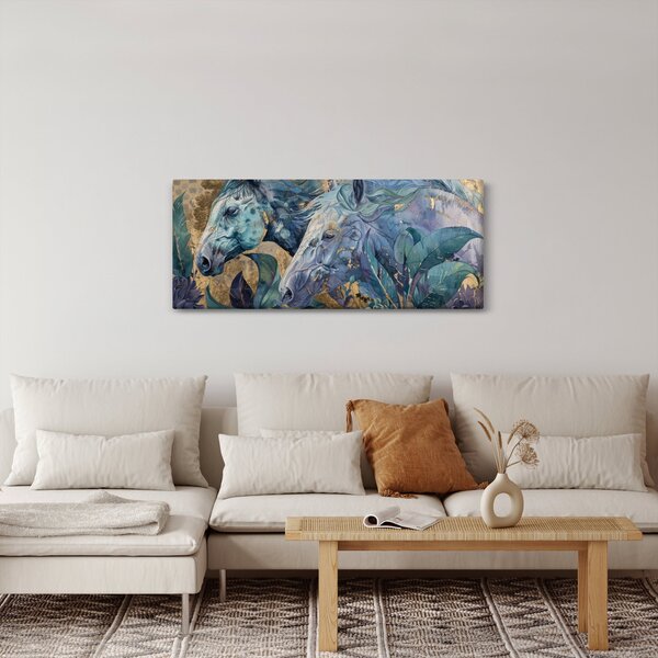 Kép - Lovak arany háttérrel (120x50 cm)