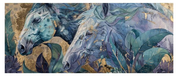 Kép - Lovak arany háttérrel (120x50 cm)