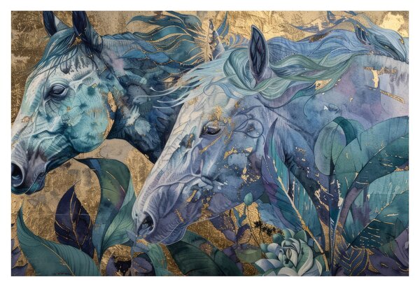 Kép - Lovak arany háttérrel (90x60 cm)