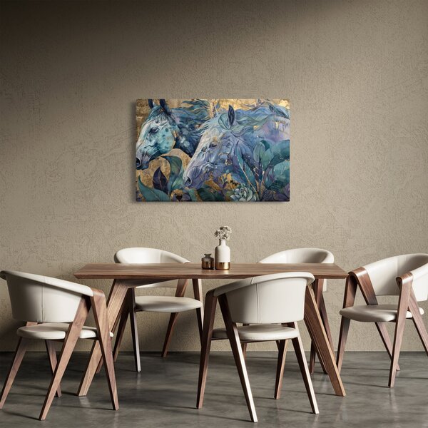 Kép - Lovak arany háttérrel (90x60 cm)