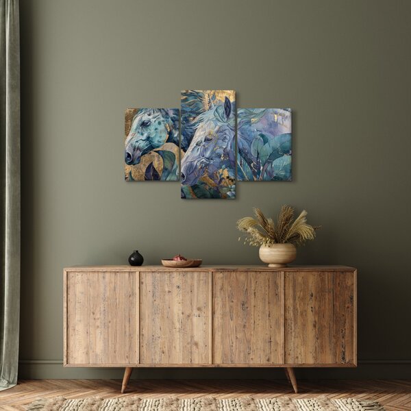 Kép - Lovak arany háttérrel (90x60 cm)