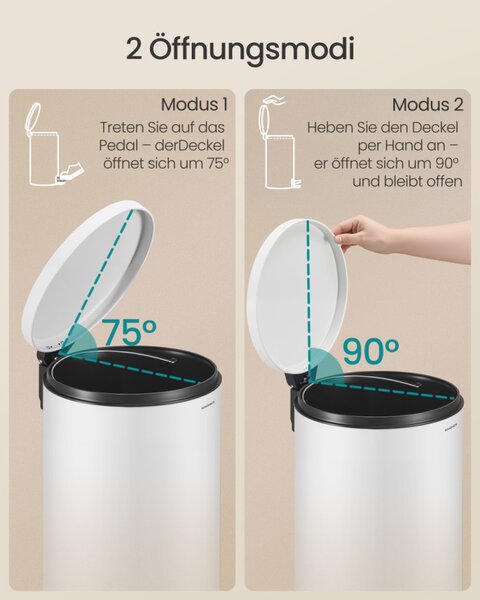 SONGMICS 30L kerek pedálos szemetes acél felhőfehér soft-close fedéllel