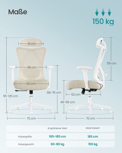 SONGMICS OBN063LH01 ergonomikus irodai szék hálós háttámlával cappuccino bézs