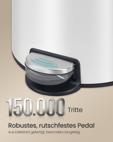 SONGMICS 30L kerek pedálos szemetes acél felhőfehér soft-close fedéllel