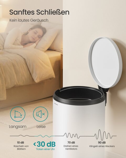 SONGMICS 30L kerek pedálos szemetes acél felhőfehér soft-close fedéllel