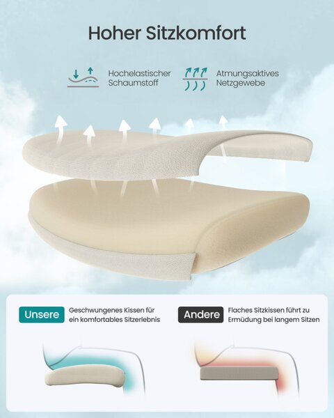 SONGMICS OBN063LH01 ergonomikus irodai szék hálós háttámlával cappuccino bézs