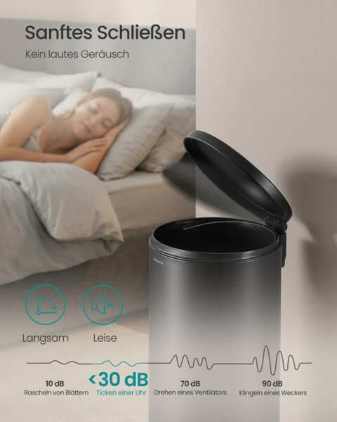 SONGMICS 30L kerek pedálos szemetes acél tintafekete soft-close fedéllel