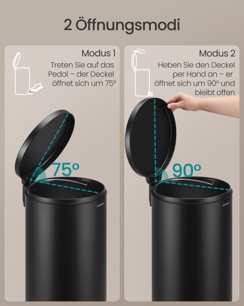 SONGMICS 30L kerek pedálos szemetes acél tintafekete soft-close fedéllel