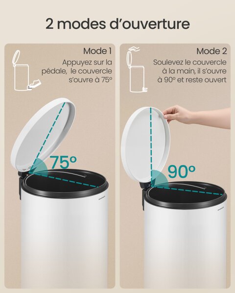 SONGMICS LTB021WZ01 pedálos szemetes acél felhőfehér 20 l