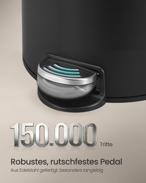 SONGMICS 30L kerek pedálos szemetes acél tintafekete soft-close fedéllel