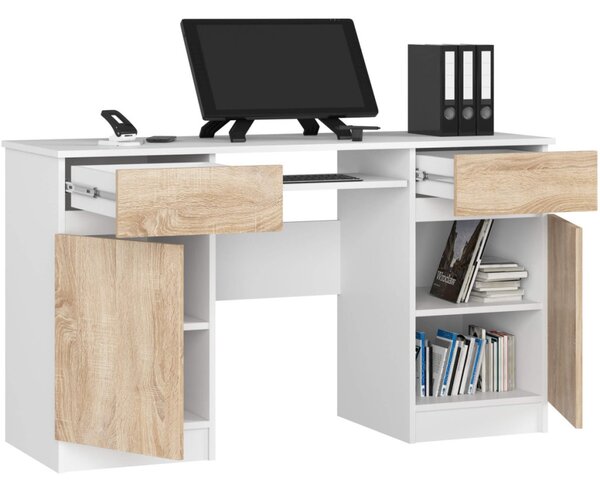 AKORD CLP A5 Íróasztal Laminált Fehér-Sonoma Billentyűzettartóval