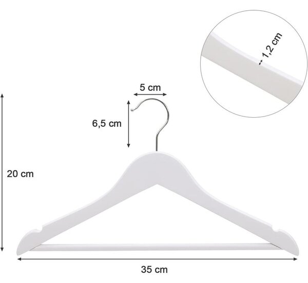 Kis méretű vállfa 35 cm, Gyermek ruhaakasztók, 20 db-os csomag, fehér
