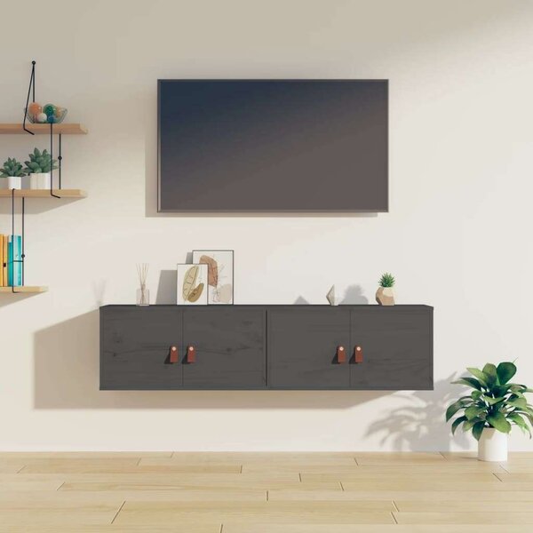 VidaXL 2 db szürke tömör fenyőfa faliszekrény 60 x 30 x 30 cm