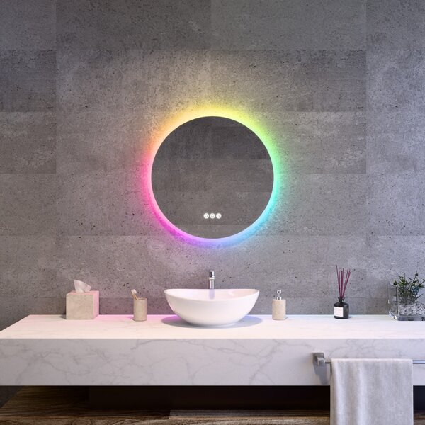 Kerek LED tükör Ø60cm Welland Alpha | Fehér és színes háttérvilágítás - RGB funkciók