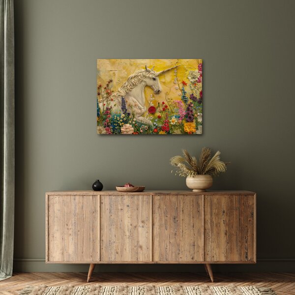 Kép - Egyszarvú virágokkal (70x50 cm)