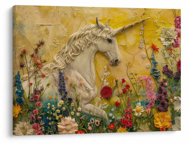 Kép - Egyszarvú virágokkal (70x50 cm)