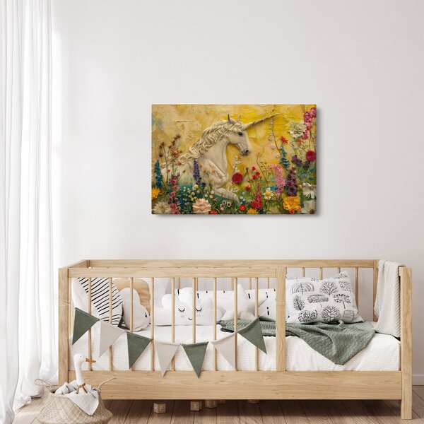 Kép - Egyszarvú virágokkal (90x60 cm)