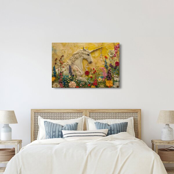 Kép - Egyszarvú virágokkal (90x60 cm)