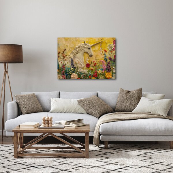 Kép - Egyszarvú virágokkal (70x50 cm)