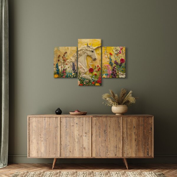 Kép - Egyszarvú virágokkal (90x60 cm)
