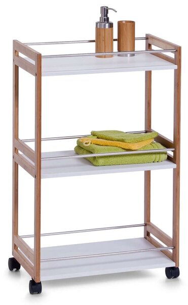 Zeller fürdőszoba bútor polc, MDF/bambusz/fém, 51x30x81 cm, fehér/barna